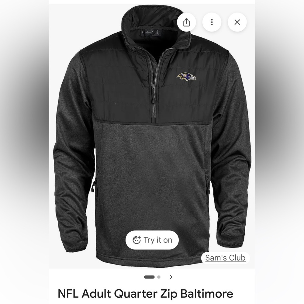 Ladies/mens NFL size medium ravens quarter zip and pockets measures 23 pit